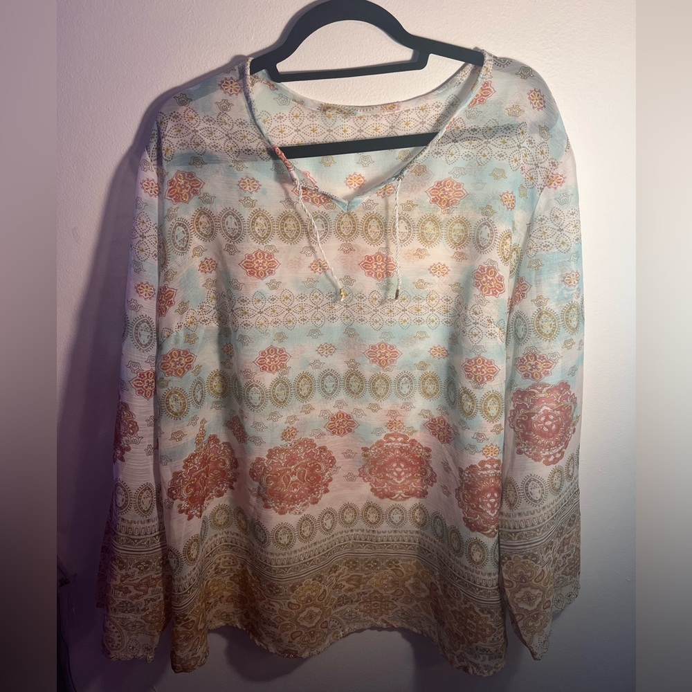 Sheer Patterned Long Sleeve Top